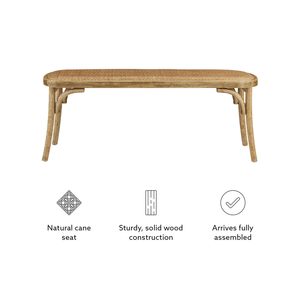 Linon Hank Natural Bentwood Bench with Natural Woven Rattan Seat Linon