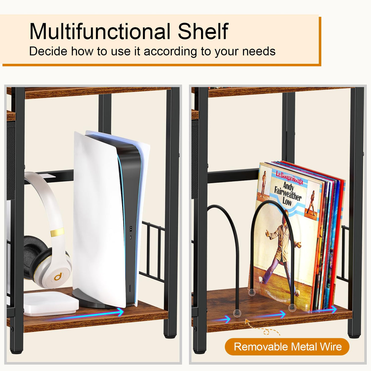 Snughome AV Media Stand, Record Player Stand with Vinyl Storage Holds up to 280+ Albums, Audio Video Rack Album Storage Shelves for Vinyl, Turntable Stand Record Holder Media Console Stereo Cabinet Snughome