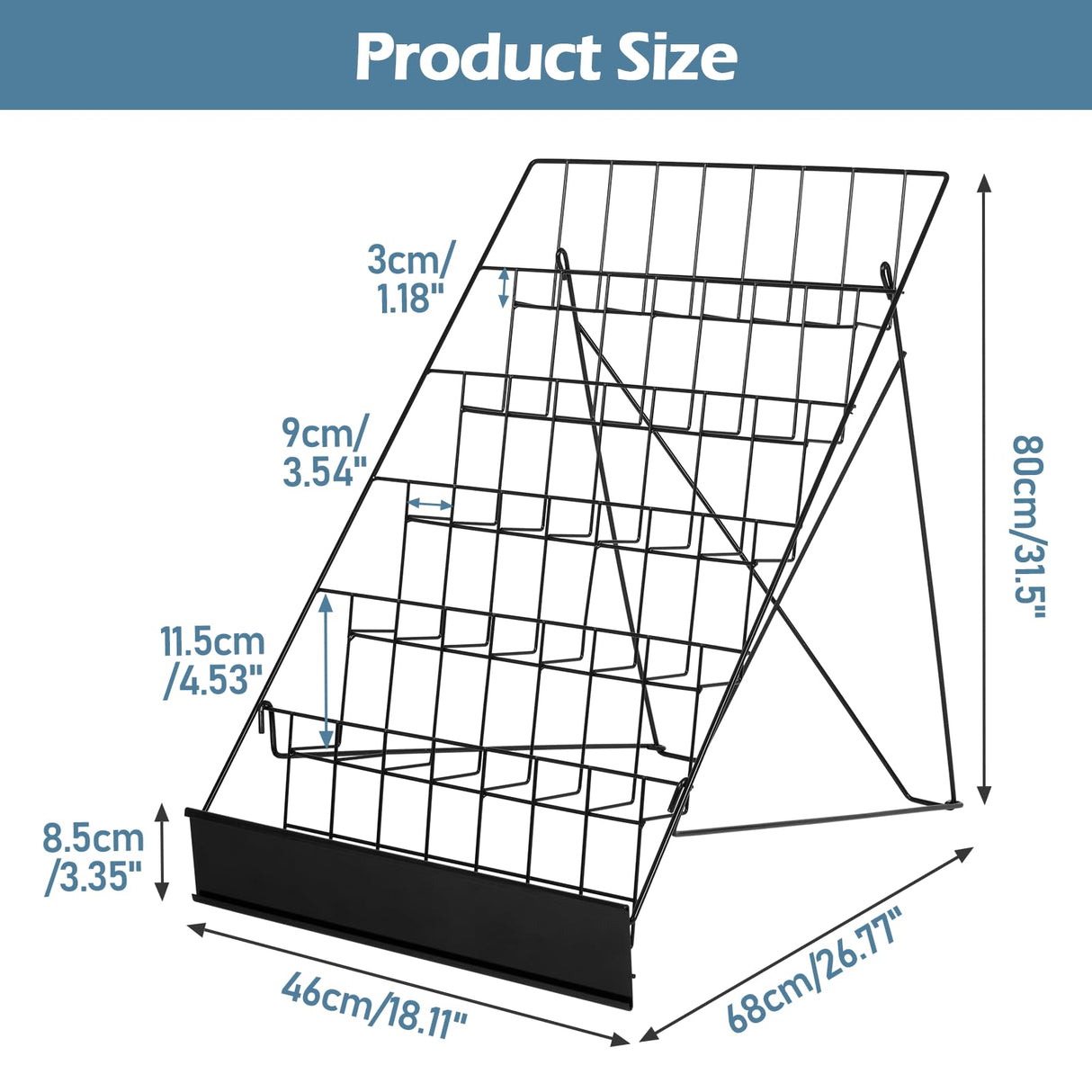 ybaymy 6-Tier 18" Wide Metal Wire Magazine Rack,Table Top Book Display Stand with Sign Channel,Collapsible Commercial Display Holder for Comic,Greeting Card,Literature,Trade Show,Art Print ybaymy