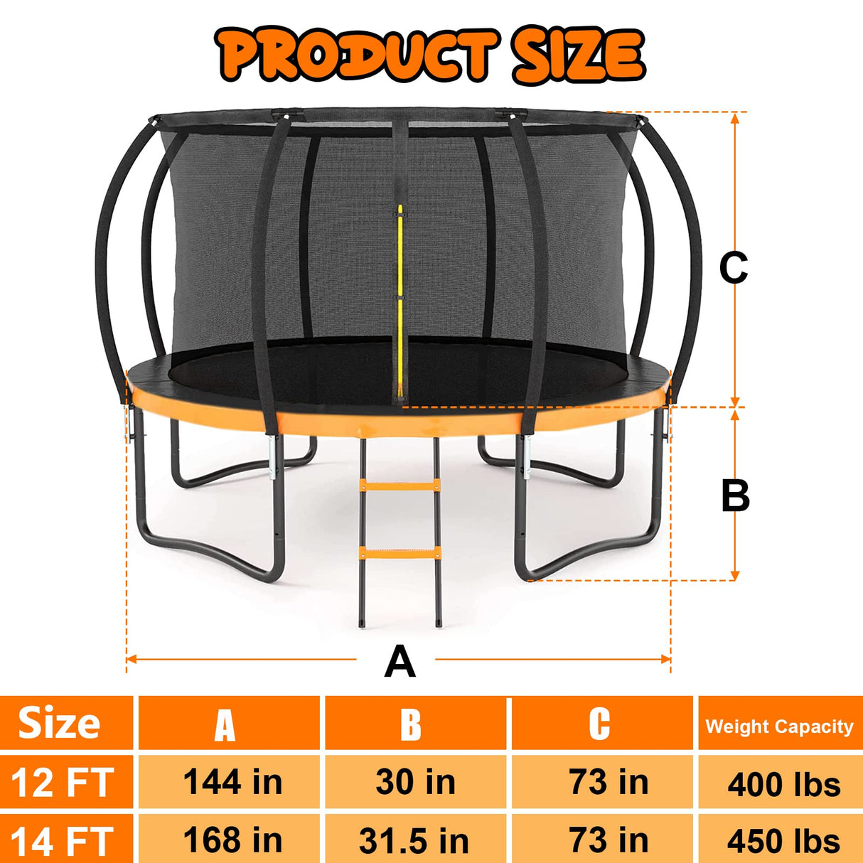 Liyarya 12FT/14FT Trampoline for Kids/Adults - Outdoor Recreational Trampoline with Enclosure Net, Curved Poles and Ladder, Heavy Duty, Anti-Rust Coating, ASTM Approved Liyarya
