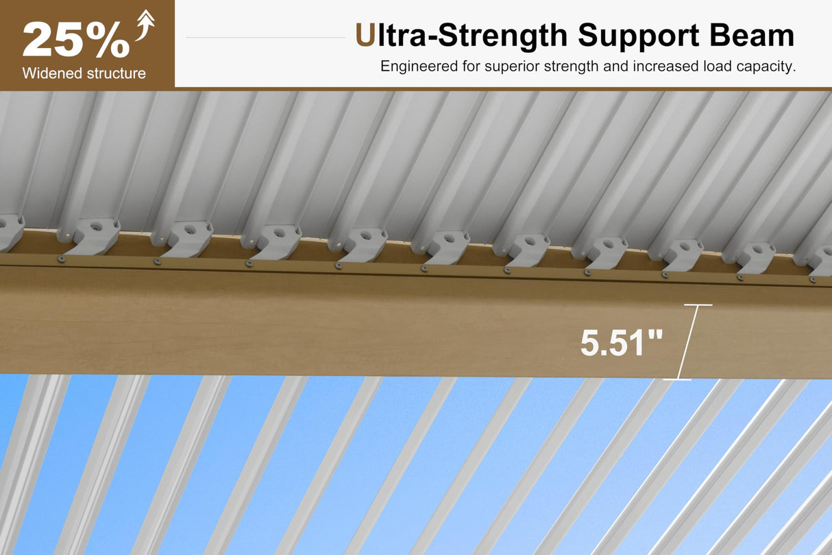 PURPLE LEAF 10' x 14' Louvered Pergola Outdoor Wood Grain Aluminum Pergola with Adjustable Roof Retractable Patio Rainproof Hardtop Gazebo for Deck Backyard Garden PURPLE LEAF