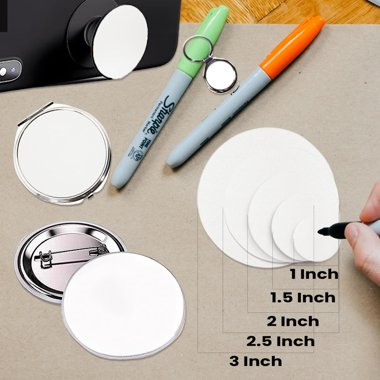 Muka 100Pcs 2 Inch Round Sublimation Blank Aluminum Sheets, Aluminum Board Heat Transfer for Breastpin, Retractable Badge Holder, Photo Tray, Collapsible Phone Holders Muka