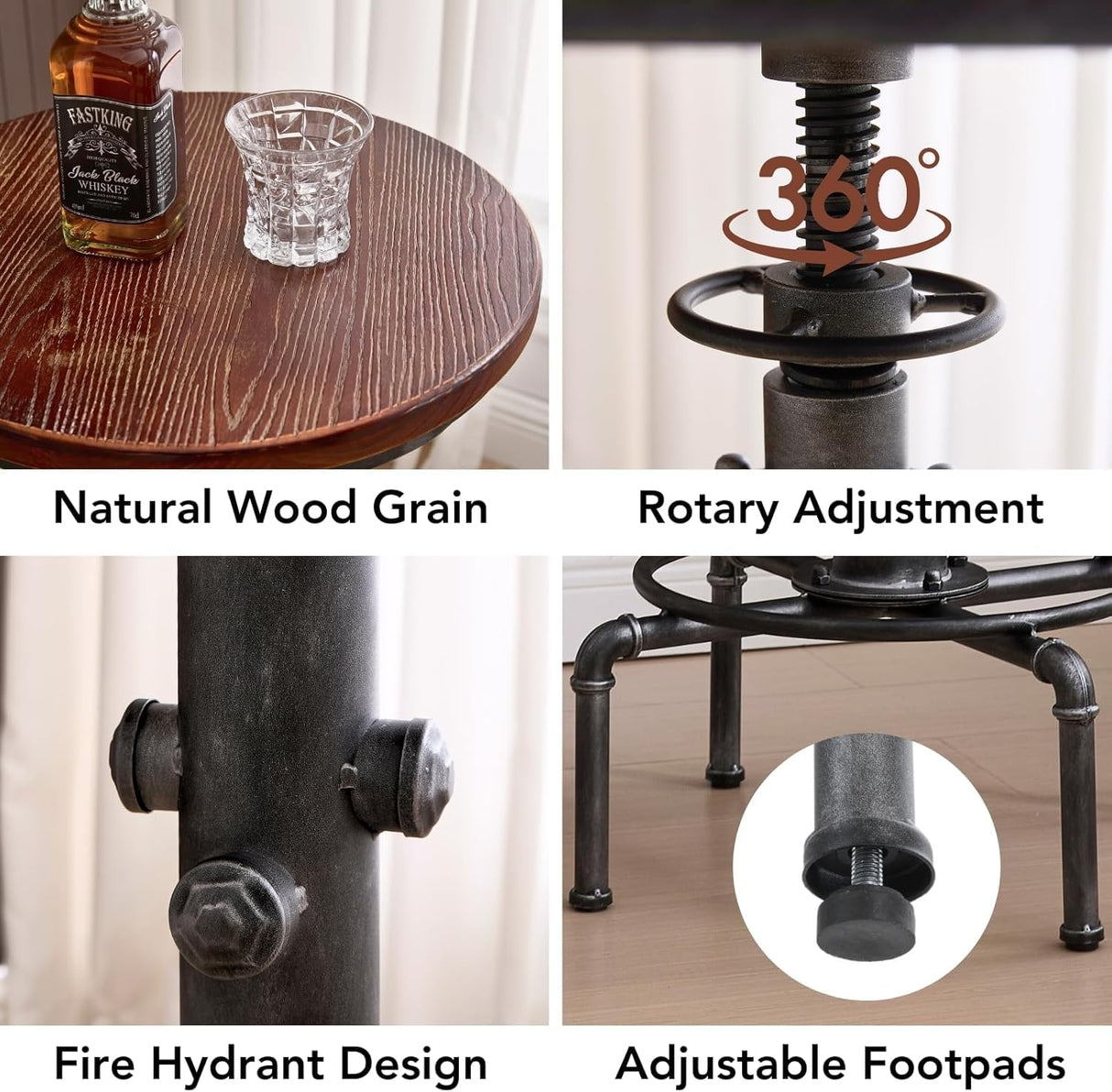 Topower 3 Piece Pub Table and Stool Set Round Bar Table Adjustable Height Coffee Table Farmhouse Counter Height Bar Stools with Backrest Silver 1 Table + 2 Stools Topower