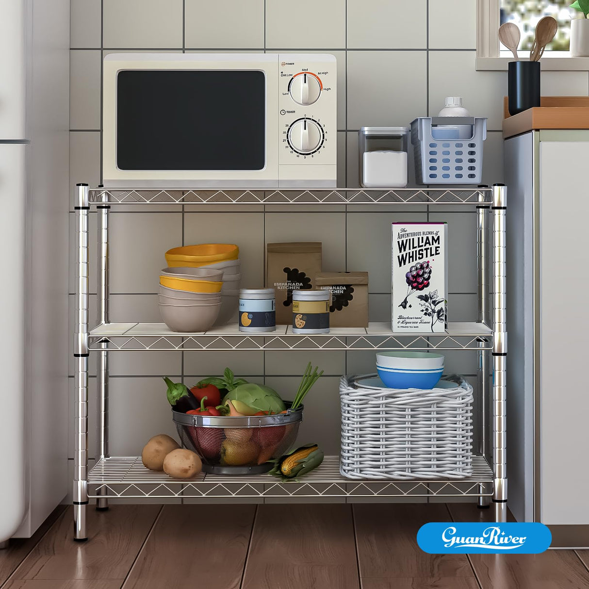 Guan River 3-Shelf Storage Shelf Adjustable Metal Shelf Wire Shelving Storage Rack Display Shelf for Office,Kitchen,Bedroom,Bathroom,Laundry,Pantry Basement,Garage(Chrome,36" L x 14" W x 30" H) Guan River