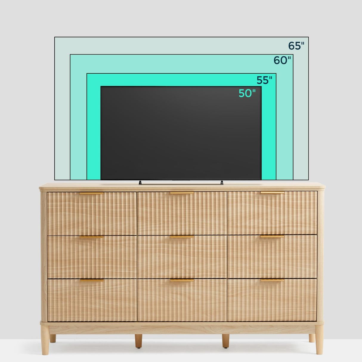 LINSY Fluted 9 Drawer Dresser for Bedroom, 58" Wide Mid-Century Modern Tall Chest of Drawers, Deep Storage Dresser with Curved Corner Design, Large Accent Wood Cabinet for Bedroom, Oak LINSY