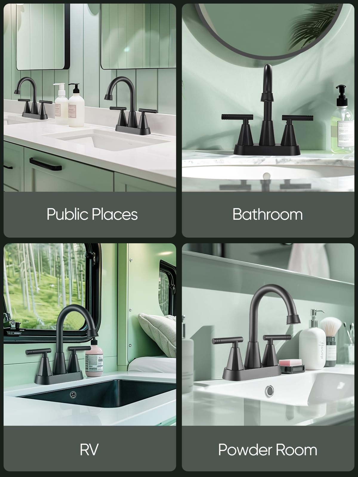 Cobbe Bathroom Faucets for Sink 3 Hole, 4 Inch with Pop Up Drain and 2 Supply Hoses, 2 Handle Centerset Bathroom Faucet for Sink Vanity, Midnight Black Matte Cobbe