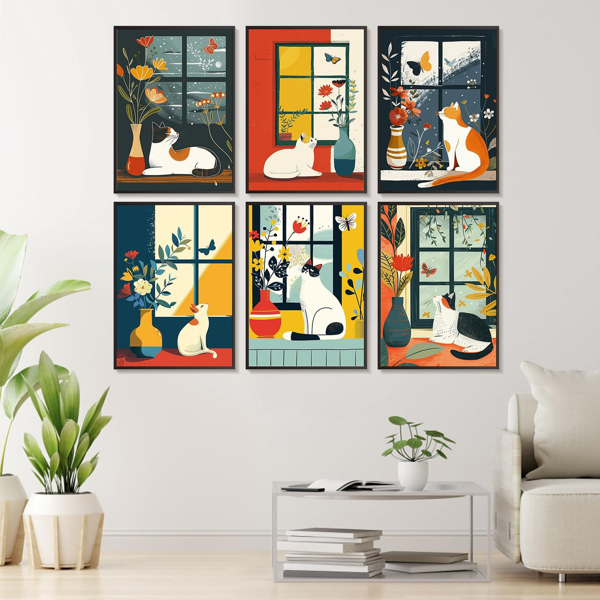 6 Pack Paint by Numbers Kit for Adults Beginners - 10x14 Inch Cat Adult Paint by Number Kits on Canvas, Cat DIY Acrylic Oil Number Painting Kits for Adults, Perfect for Gift Home Wall Decor Offito