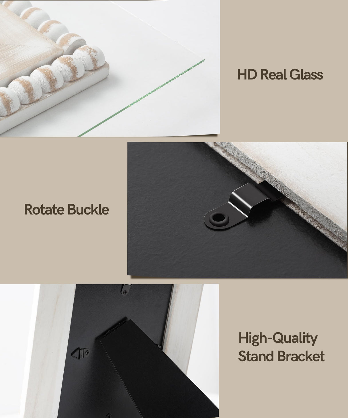 Afuly 5x7 Farmhouse Picture Frame Boho White Beads Photo Frame Wooden Distressed Wall Hanging Desk Standing Decor Artwork Personalized Birthday Gifts for Family, Couple, Friends Afuly