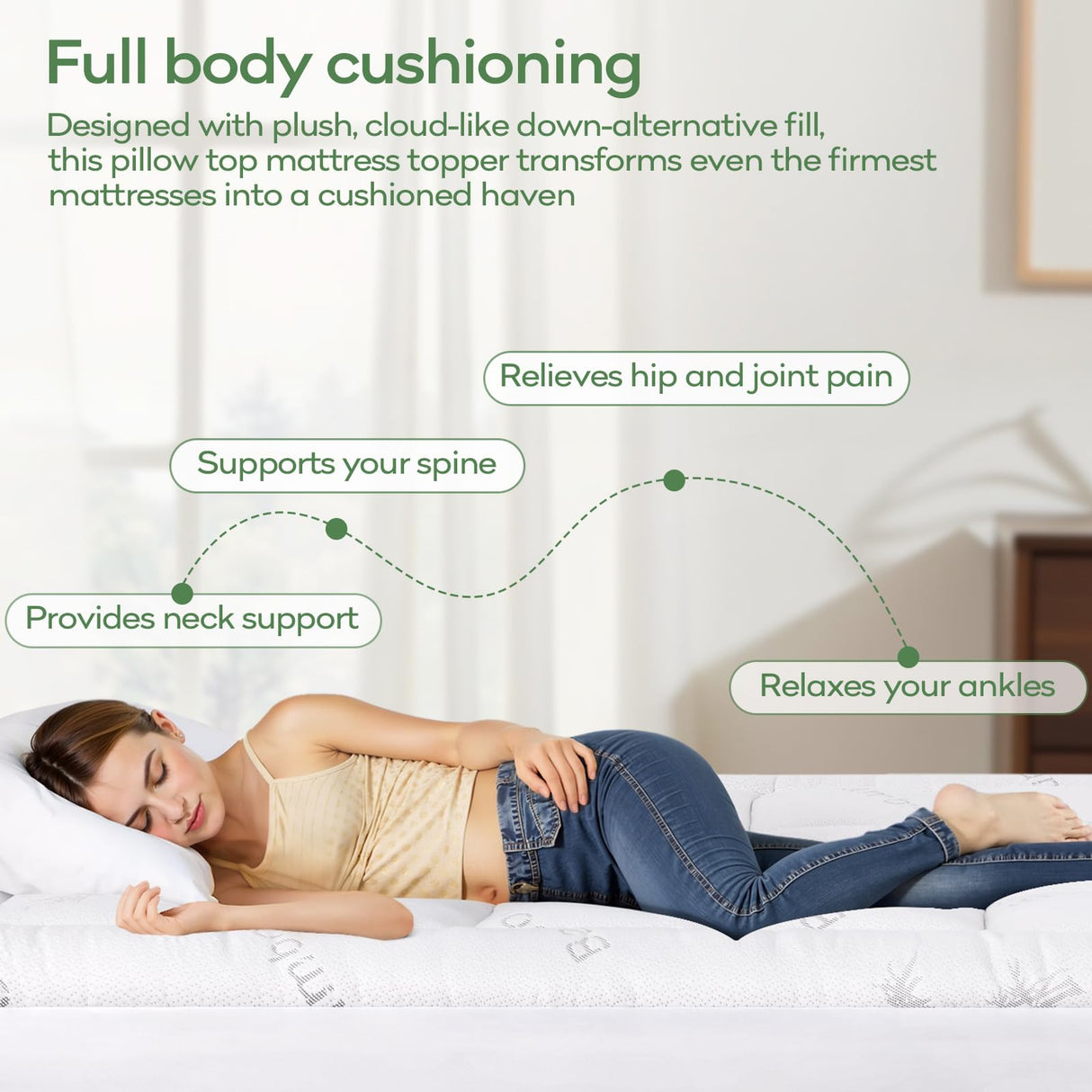 OLANLY Full Mattress Topper – Viscose Made from Bamboo Cooling Pillow Top, Plush Bed Topper with Breathable Quilted Design, Soft Full Mattress Pad for Back Pain Relief, White OLANLY