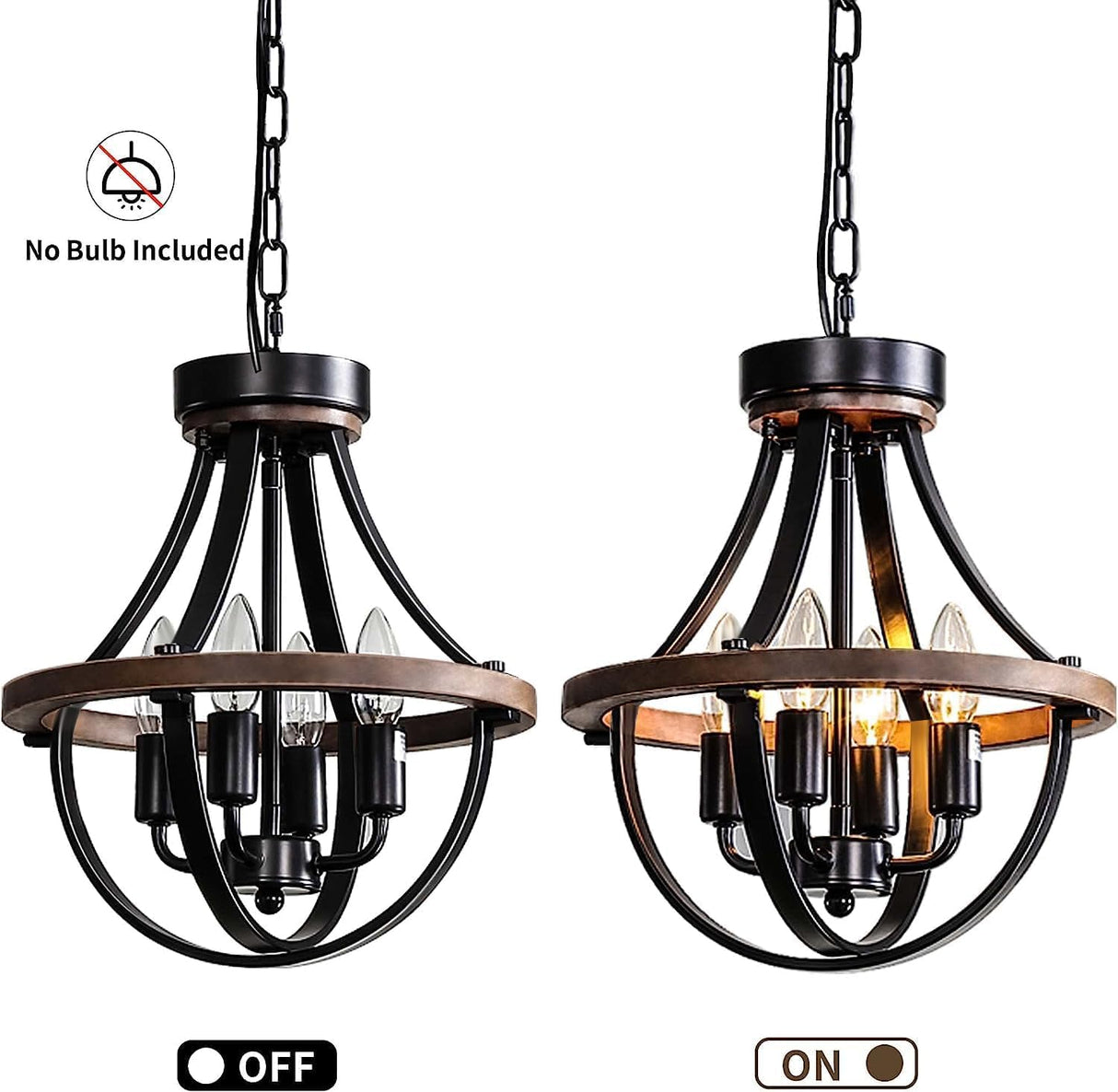Threebro Chandeliers,Farmhouse Ceiling Chandelier Wood Black Modern Rustic Hanging Pendant Light Fixture with Chain for Dining Room Living Room Entryway Kitchen Island Bedroom Foyer Lighting(4-Light) Threebro