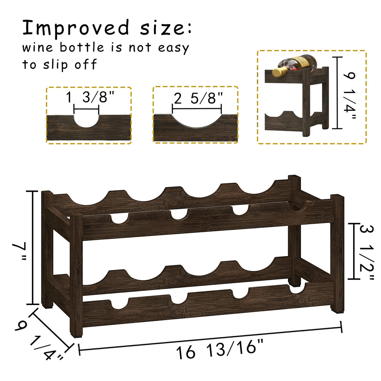 BAMEOS Wine Rack Freestanding 2 Tier 8 Bottle Bamboo Wine Racks Countertop Cabinet Wine Holder Wine Storage Shelf for, Bar, Pantry Wine Cellar Basement Countertop Mocha (16.85 L x 9.25W x 7H BAMEOS