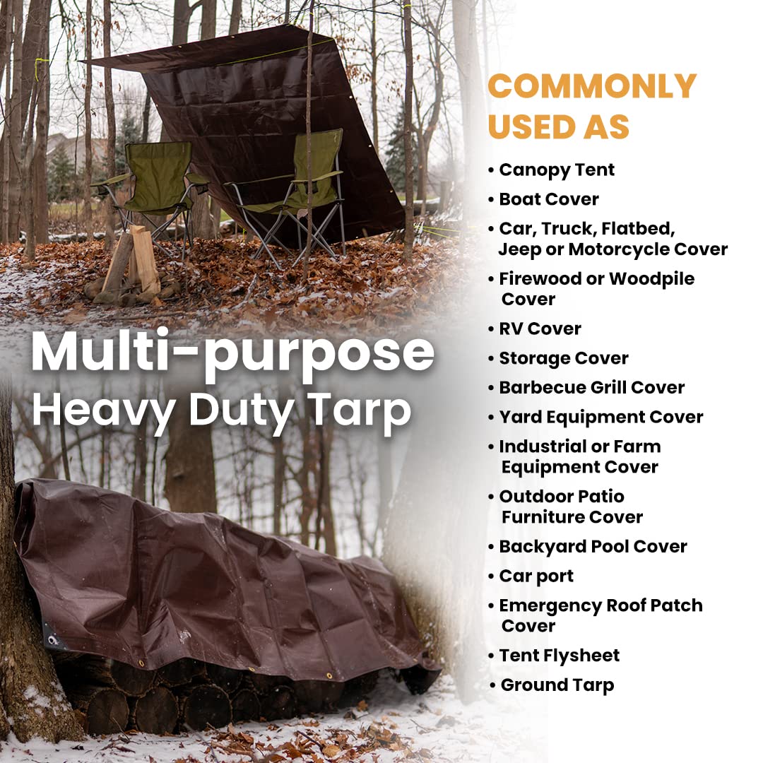 WHITEDUCK Super Heavy Duty Poly Tarp Cover 16 Mil & 10 Mil with Grommets and Reinforced Edges (Brown, White & Silver Black) (Brown- 16 Mil, 20' x 40') WHITEDUCK