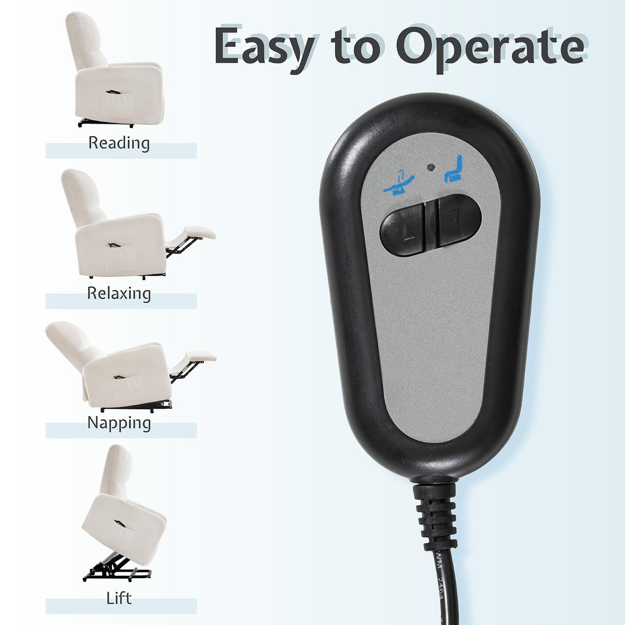 Jocisland Power Lift Recliner Chairs for Adults, Small Electric Recliners with High Back & Side Pocket for Nursery Living Room Bedroom, Comfy Upholstered Modern Nursing Single Sofa, Teddy White Jocisland