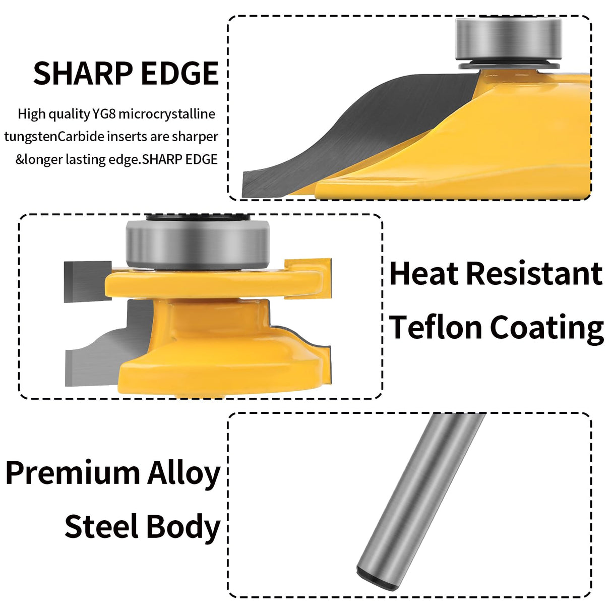 Raised Panel Router Bits,3PCS 1/4" Shank Router Bit Set,Cabinet Door Router Bits,Woodworking Tools Router Door & Window Bits (Tenon Cutter Diameter: 1-5/8") Tongue and Groove Router Bit Set yqlbgprj