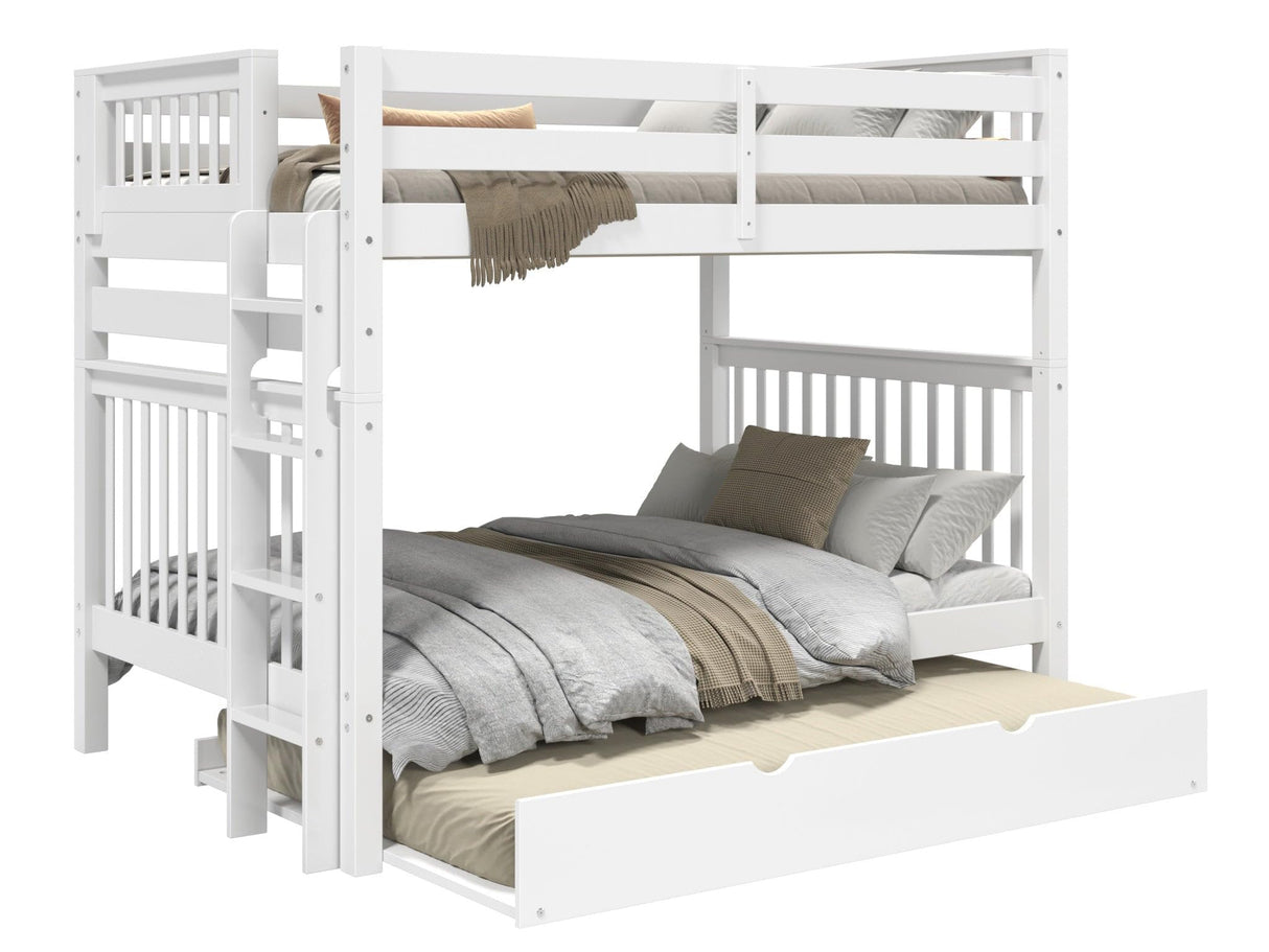 Bedz King BK981EL-Full-Trundle Bunk Bed, Full over Full, White Bedz King