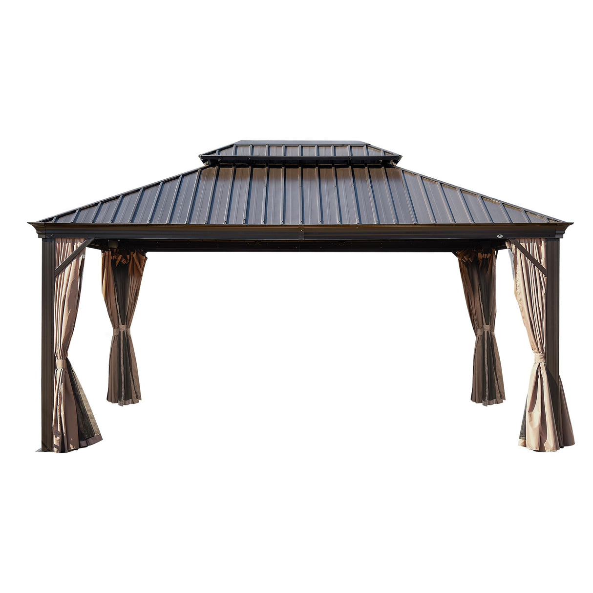 Ulax Furniture 10' x 12' Hardtop Gazebo with Mosquito Net and Privacy Curtain, Outdoor Aluminum Gazebo 2-Tier Hardtop Galvanized Iron Aluminum Frame for Patios, Deck and Lawns Ulax furniture