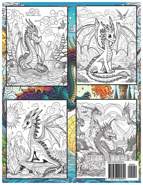 Dragons Coloring Book for Kids 4-12 with Over 50 Dragon Designs (Children's Coloring Books) WoodArtSupply