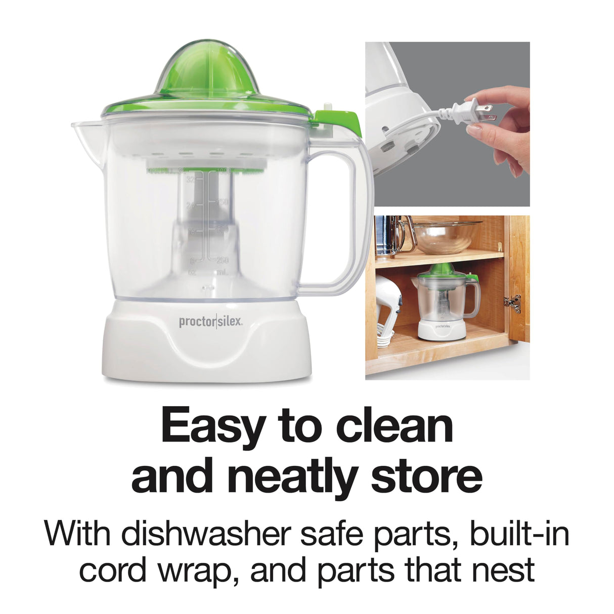 Proctor Silex Juicer Electric Citrus Juicer Machine, 34 oz., for Orange, Lemon, Grapefruit Juice, White and Green (66340) Proctor Silex