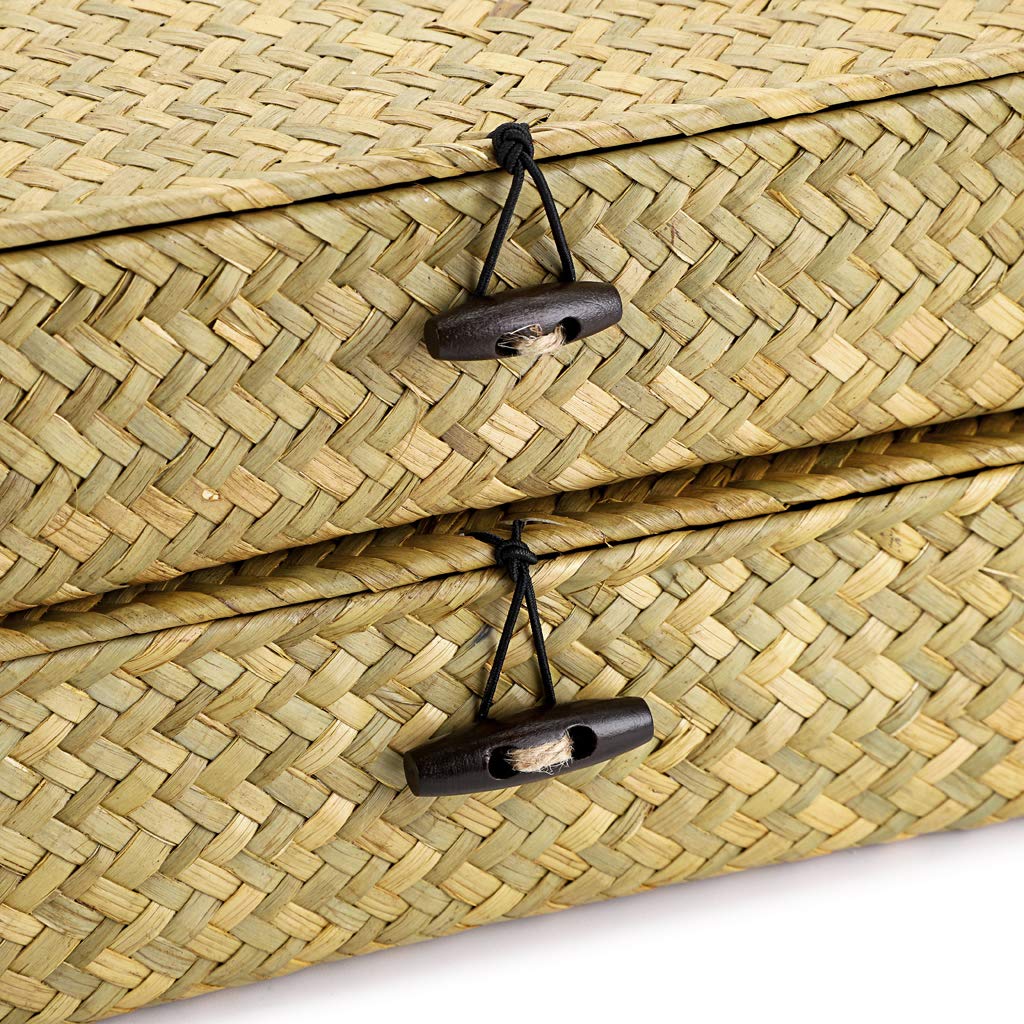 Hipiwe Natural Seagrass Storage Bins with Lid, Woven Wicker Basket Boxes Home Organizer Bins Shelf Organizer Box,Set of 2 Hipiwe