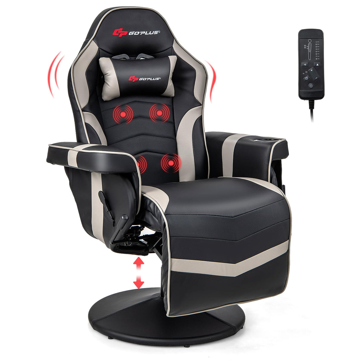 Goplus Gaming Chair, Height Adjustable Massage Video Game Chair with Retractable Footrest, Cup Holder, Headrest, Swivel Office Chair, Racing Style Swivel Gamer Chair Goplus