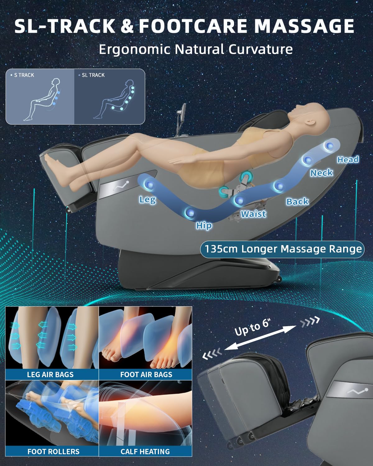 RelaxRelife 3D Full Body Massage Chair, Zero Gravity with Heat, 12 Auto-Modes, Shiatsu Foot & 55“ SL-Track, 28 Airbags, Footcare Massage, Black RelaxRelife