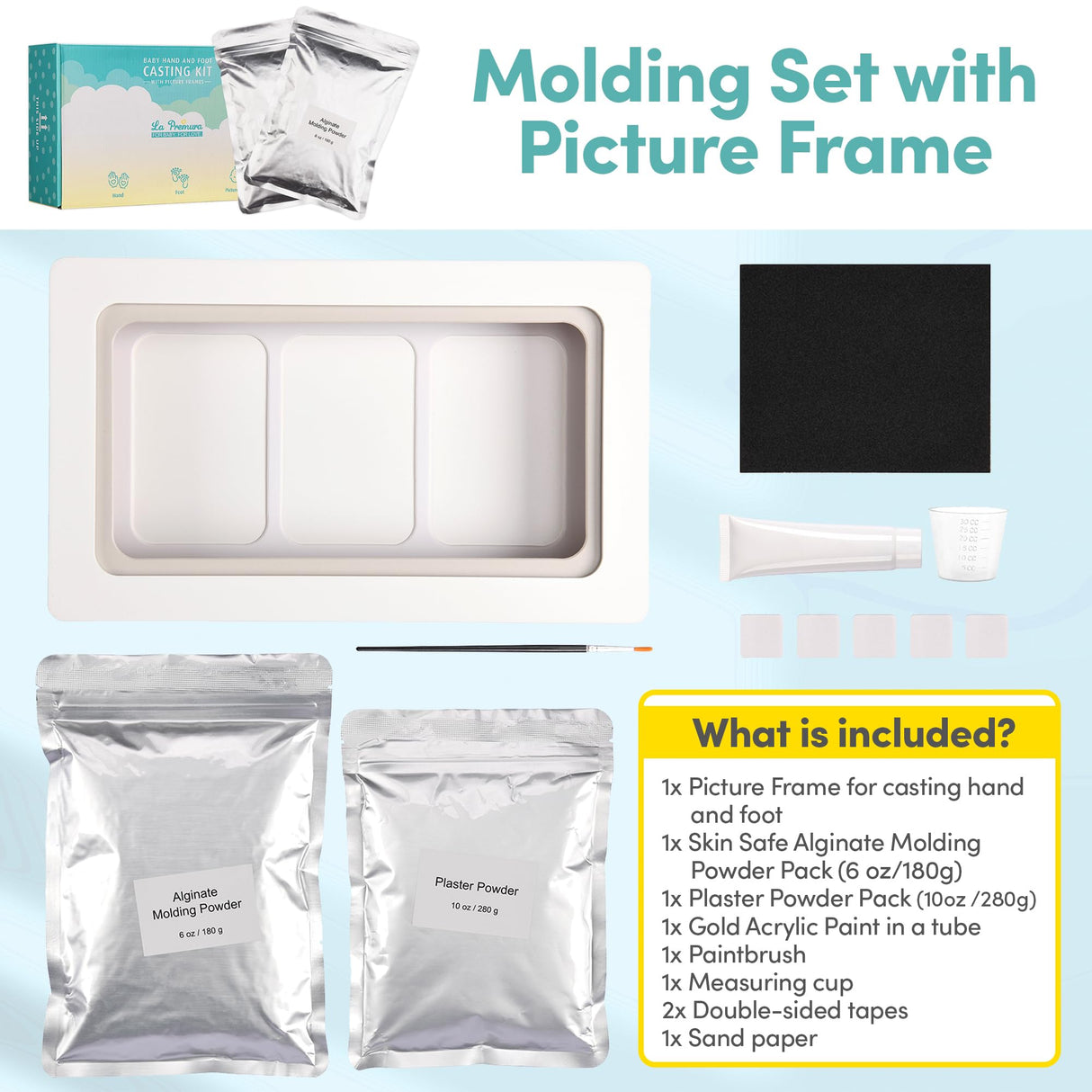 La Premura Baby Keepsake Hand Casting Kit with Shadow Box Frame - Plaster Hand Mold Baby Casting Kit for Infant Hand & Foot Molding, Perfect for First Birthday, Christmas & Newborn Gifts La Premura