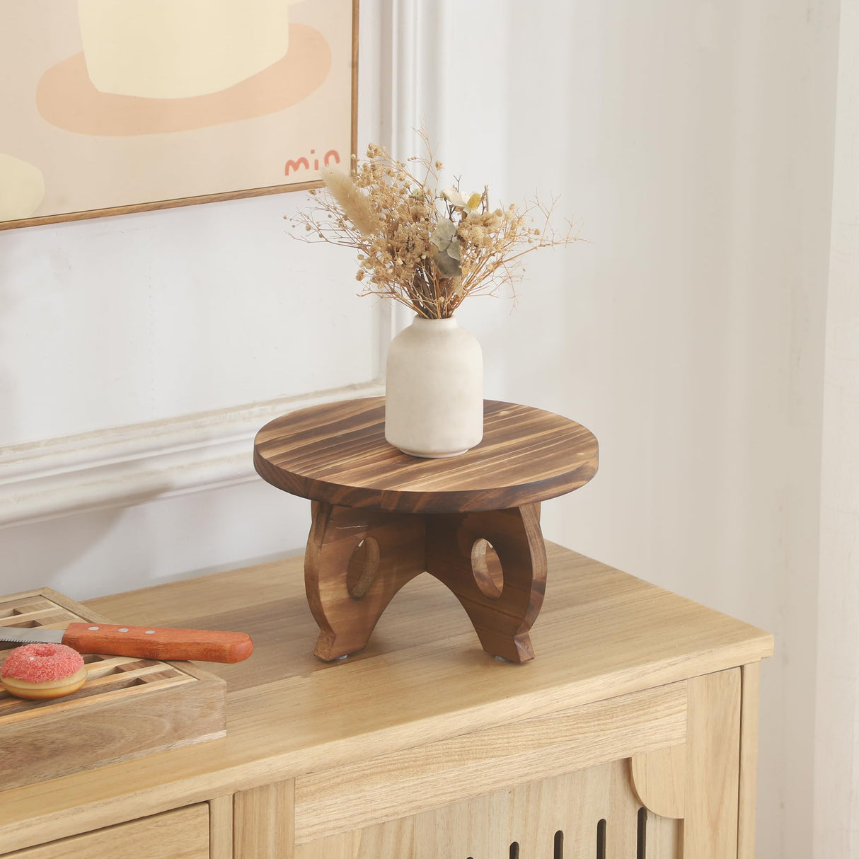 VZODESR Plant Stand Indoor Wooden Plant Stool Round Stand Risers for Decor Plant Pedestal Stand Farmhouse Rustic Decorative Display Flower Holder Pedestal Board Brown VZODESR