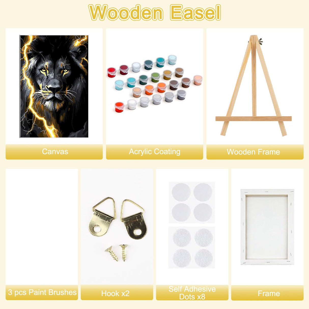 SENQAO Framed Paint by Numbers Kit for Adults Beginners with Wooden Easel, Black Lion Easy Paint by Number Kit with Frame, Watercolor Adult Paint by Number Framed Canvas 7.8x11.8inch SENQAO