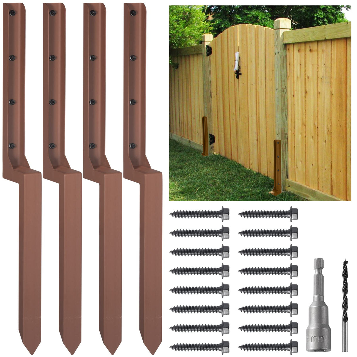 WOCEPU 2.8 FT Fence Post Repair Kit, for Repairing Broken Wooden Fence Post Repair Stakes (4pack-Brown) WOCEPU