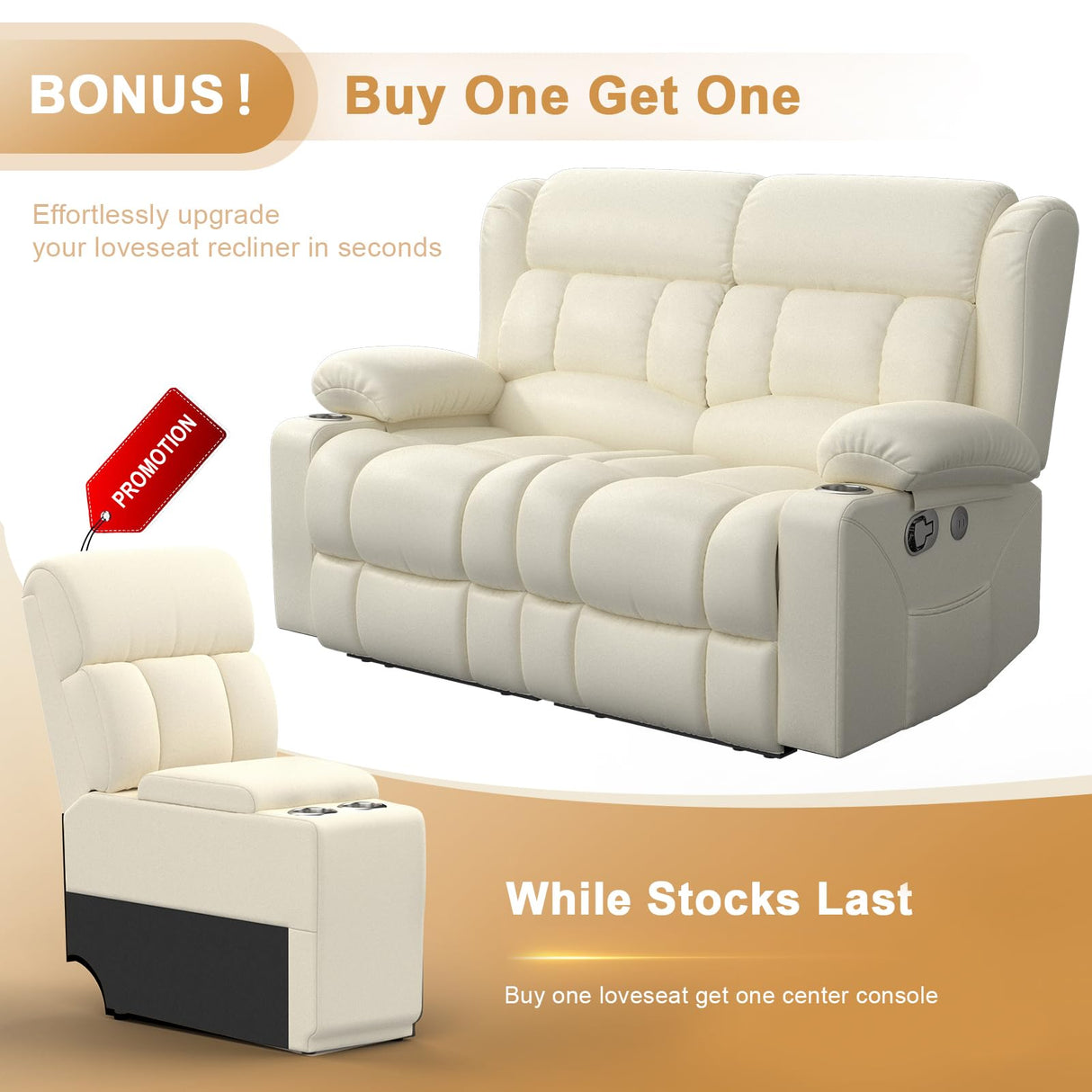 MOSGAT RV Loveseat Recliner Sofa, Reclining Loveseat Home Theater Seating with USB Ports, Cup Holders, Insert Pockets, Wall Hugger RV Recliners for Movie Room, Recline Movie Seats Gaming Sofa, White MOSGAT
