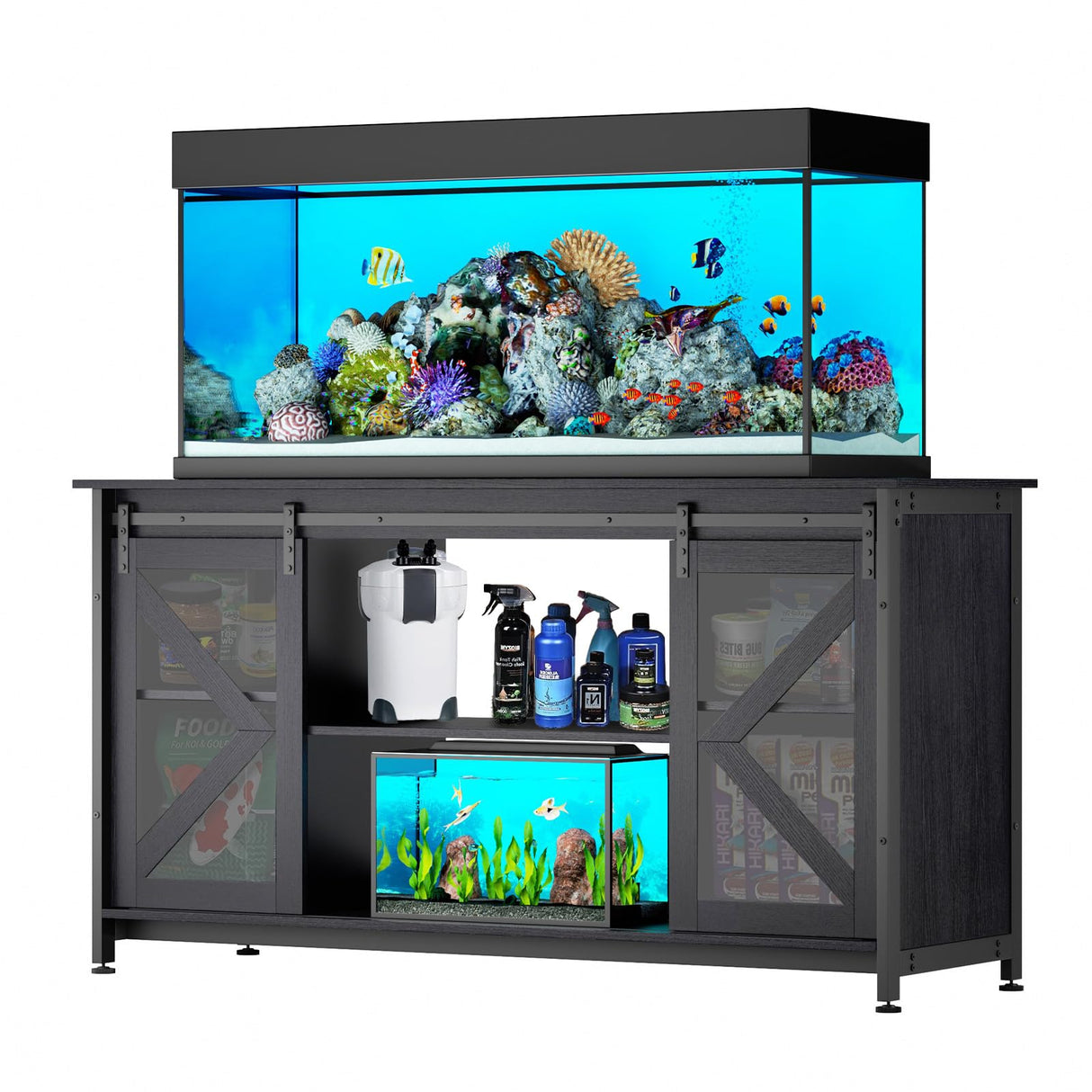 Tatub 75-90 Gallon Fish Tank Stand with Cabinet, Heavy Duty Metal Large Aquarium Stand for Accessories Storage, Reptile Tank Turtle Terrariums Table, 1000+ LBS Capacity, 58.9"x19.7"x32.6" H, New Black Tatub