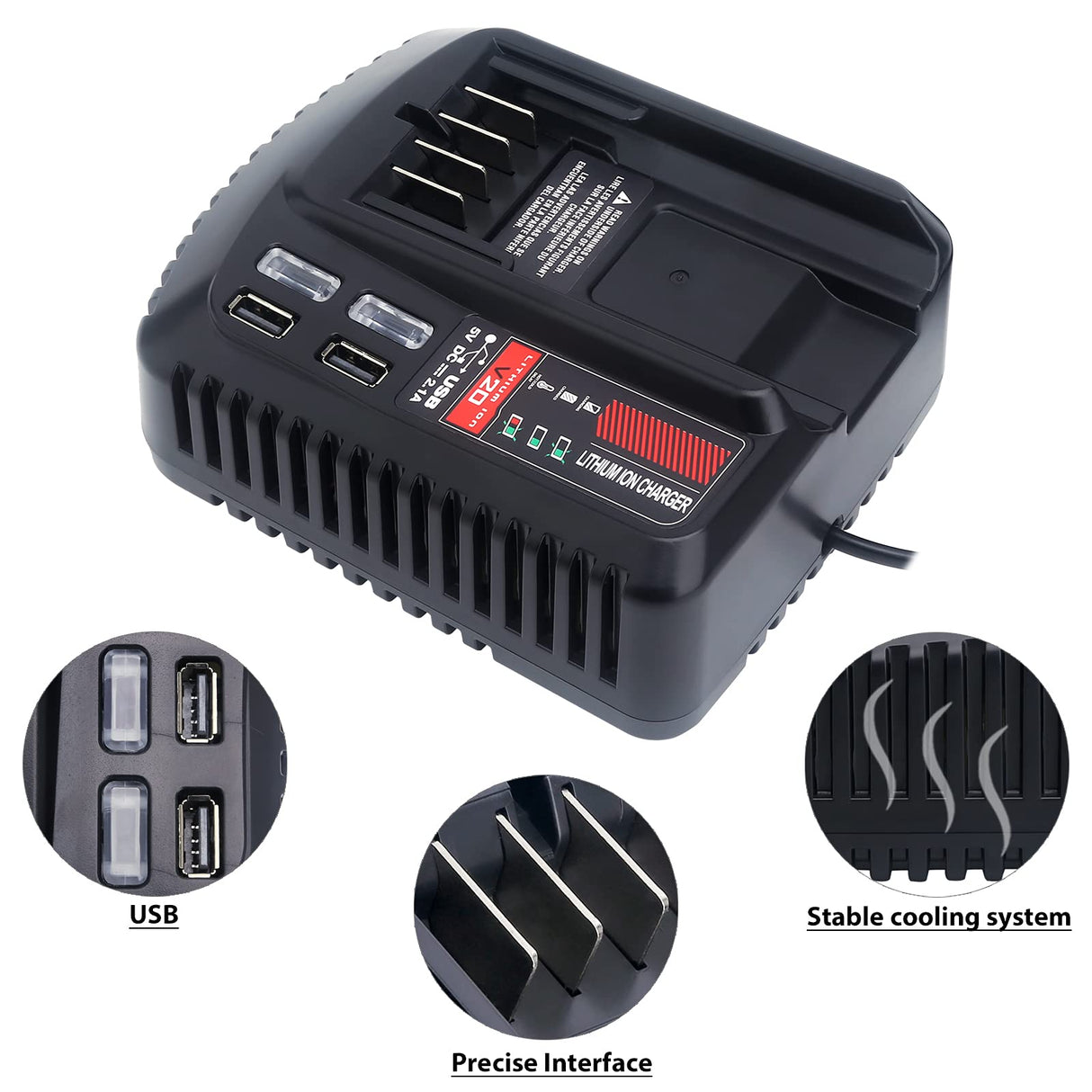 Qbmel 20V Battery Charger Replacement for Craftsman V20 Lithium Ion 20Volts Battery CMCB104 CMCB202 CMCB201 CMCB209 CMCB205 CMCB100 CMCB102 CMCB101 with USB Port(Only for 20V,not for 19.2V) Qbmel