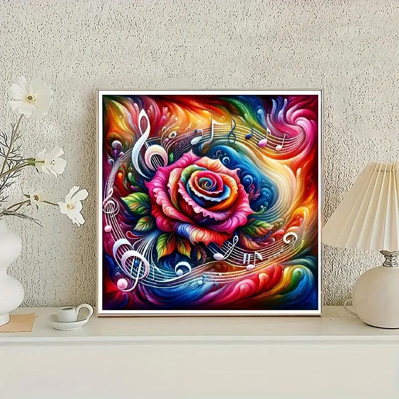 STGLCR Music Diamond Painting Kits for Adults,5D Rainbow Rose Diamond Art Kits for Beginners,DIY Full Drill Diamond Gem Art with Painting Kits for Home Wall Decor 12 x 12 Inch Music Rose STGLCR