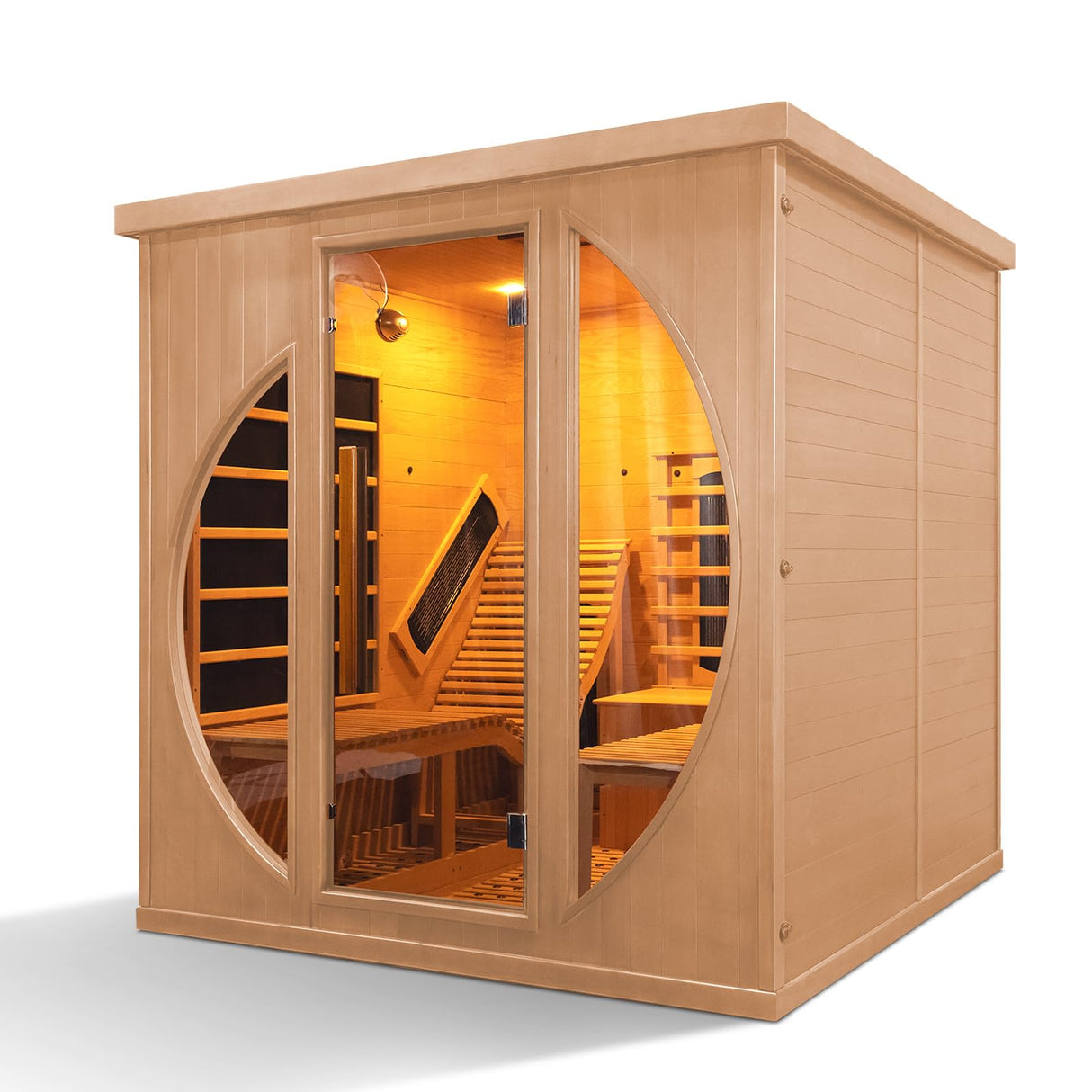 amocane Far Infrared Sauna, 1-2 Person Sauna for Home, Wooden Lounger, 5 Ceramic Heater & 4 Carbon Fiber Panel, Oxygen Bar, Dry Saunas Spa(Hemlock, L 70.86" x W 70.86" x H 74.8") amocane