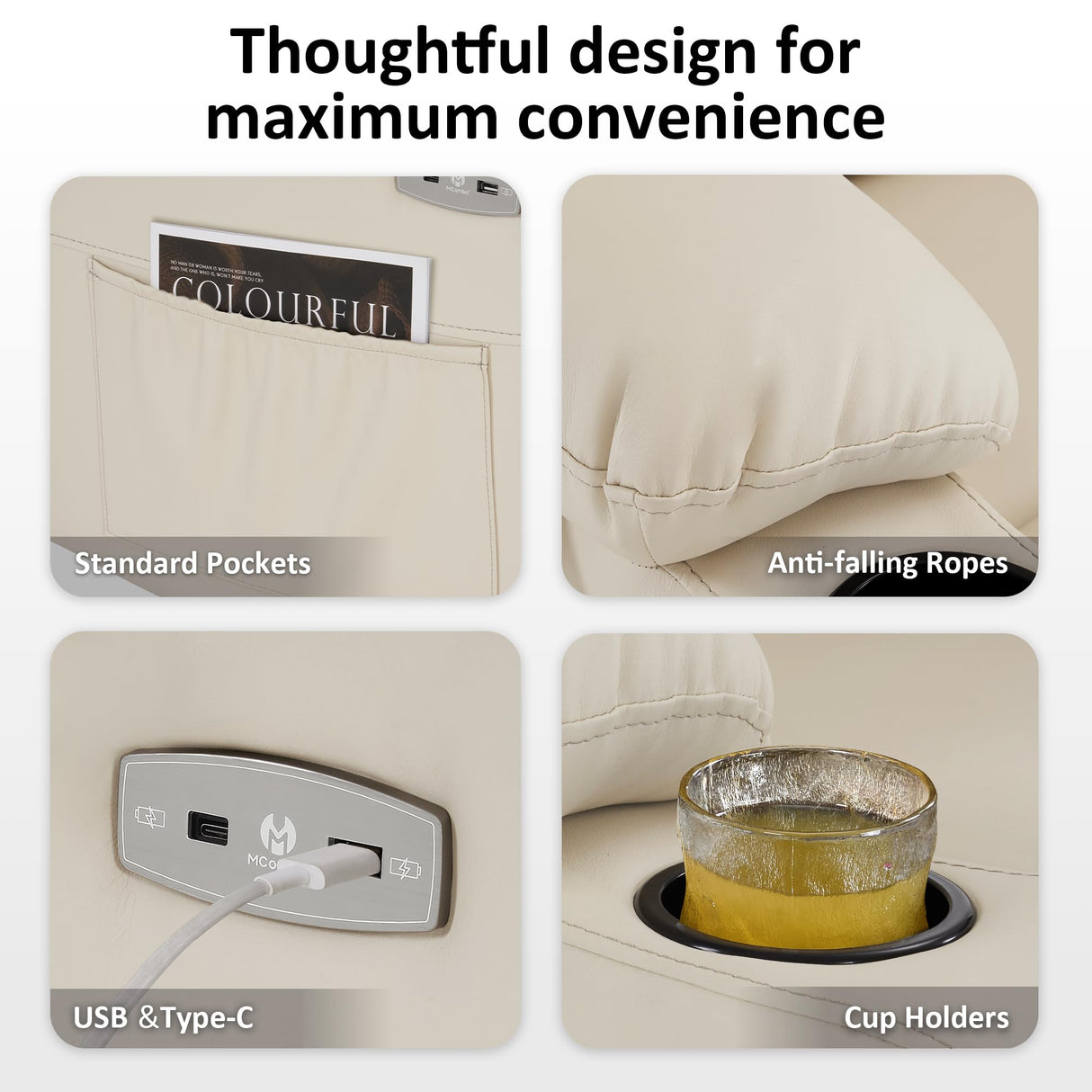 MCombo Oversized Power Lift Recliner Chair with Extended Footrest for Elderly People, Faux Leather R7289 (Cream White, Oversize) MCombo