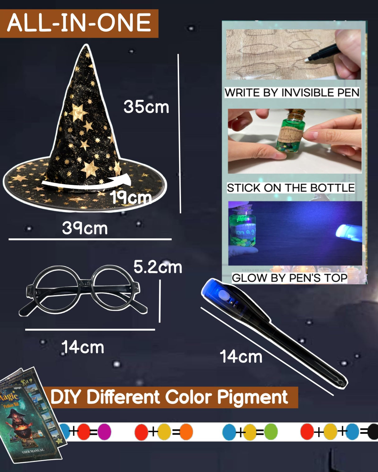 itsfairypro Potion Kits for Kids, Magic Making Set 50+ Mixies with Bottles Hat Glasses & Invisible Pen, Mystery Box Fairy Tricks Craft Toy for Girls Boy Gifts Age 6 7 8 9+ itsfairypro