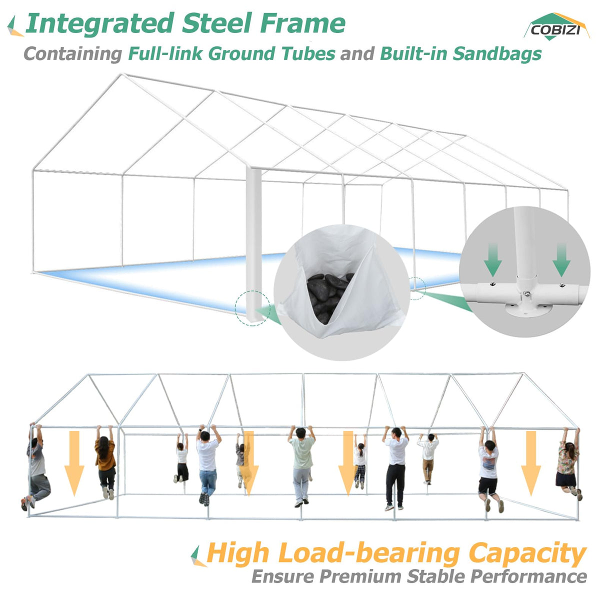 COBIZI 20x40ft Party Tent Heavy Duty, Wedding Tent, Event Tent for Parties, Carpas Para Fiestas with 8 Removable Sidewalls, 20x40 Tent with Built-in Sandbag, UV50+, Big Tent for Party, Carport, White COBIZI