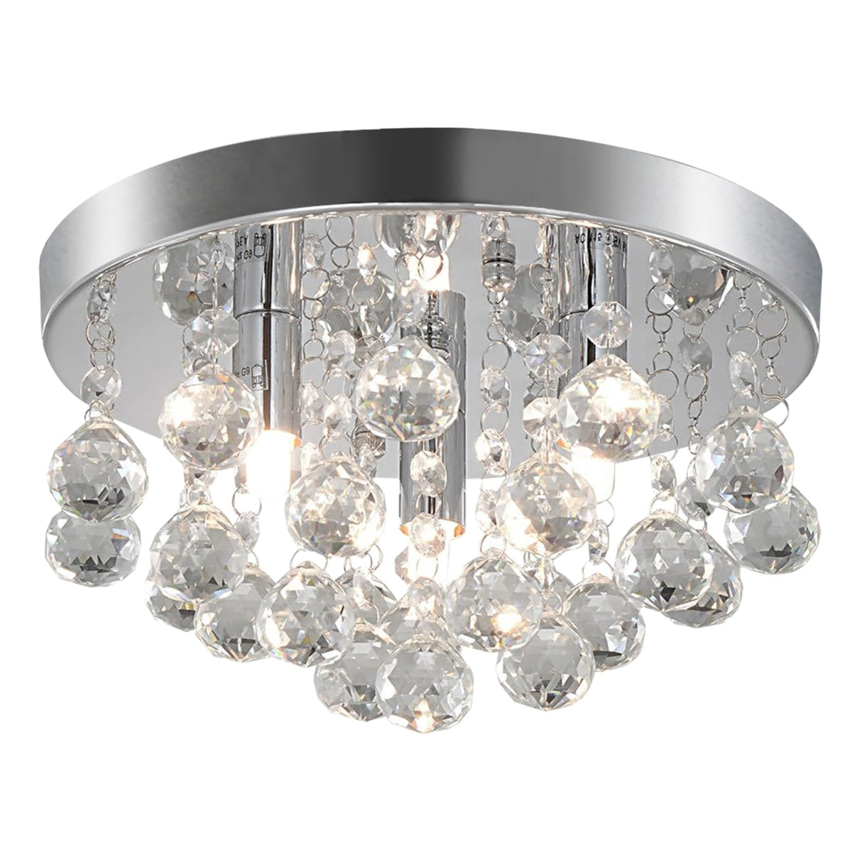 TISLYCO Modern Round Crystal Chandelier Ceiling Light,3 Light Crystal Flush Mount Small Chandelier, Silver Modern Ceiling Lamps Raindrop Chandelier Crystal Light Fixture for Bedroom, Hallway TISLYCO