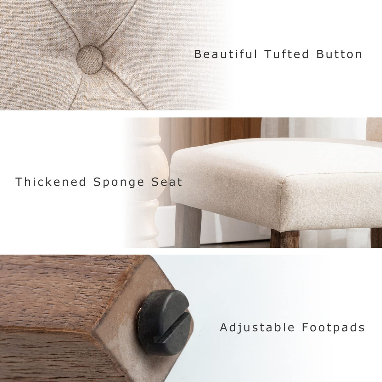 COLAMY Button Tufted Dining Chairs Set of 6, Accent Parsons Diner Chair Upholstered Fabric Dining Room Chairs Stylish Kitchen Chairs with Solid Wood Legs and Padded Seat - Dark Beige COLAMY