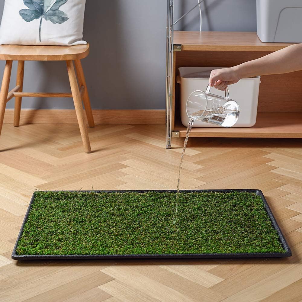 HQ4us Dog Grass Pad with Tray Large 34”×23” Dog Litter Box Toilet with 2×Artificial Grass for Dogs with Hemmed Edge, Pee Pads for Dogs, Realistic, Less Stink, Potty for Balcony HQ4US 4LEGS