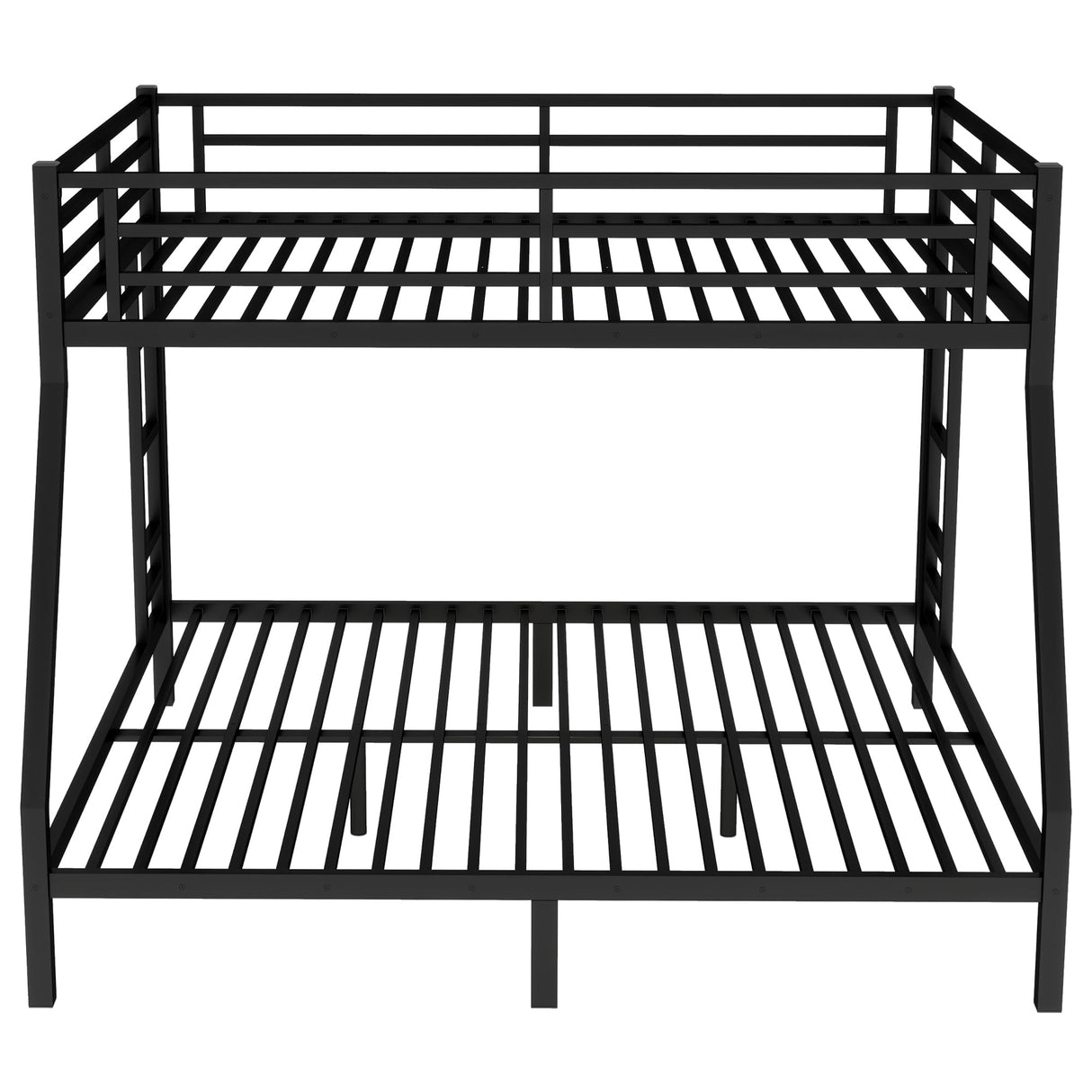 HZXINKEDZSW Metal Queen Over King Bunk Bed with 2 Side Ladder and Guardrails, Heavy Duty Metal Bunk Bed Frame with Underbed Storage Space for Teens Adults, No Box Spring Needed (Black, Queen/King) HZXINKEDZSW