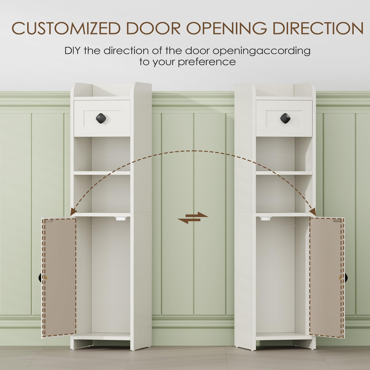 BEWISHOME Bathroom Storage Cabinet, Small Corner Floor Cabinet, Narrow Bathroom Organizers and Storage with Drawer for Small Spaces, 7.9 x 7.9 x 31.5 Inches Antique White YYG05W BEWISHOME