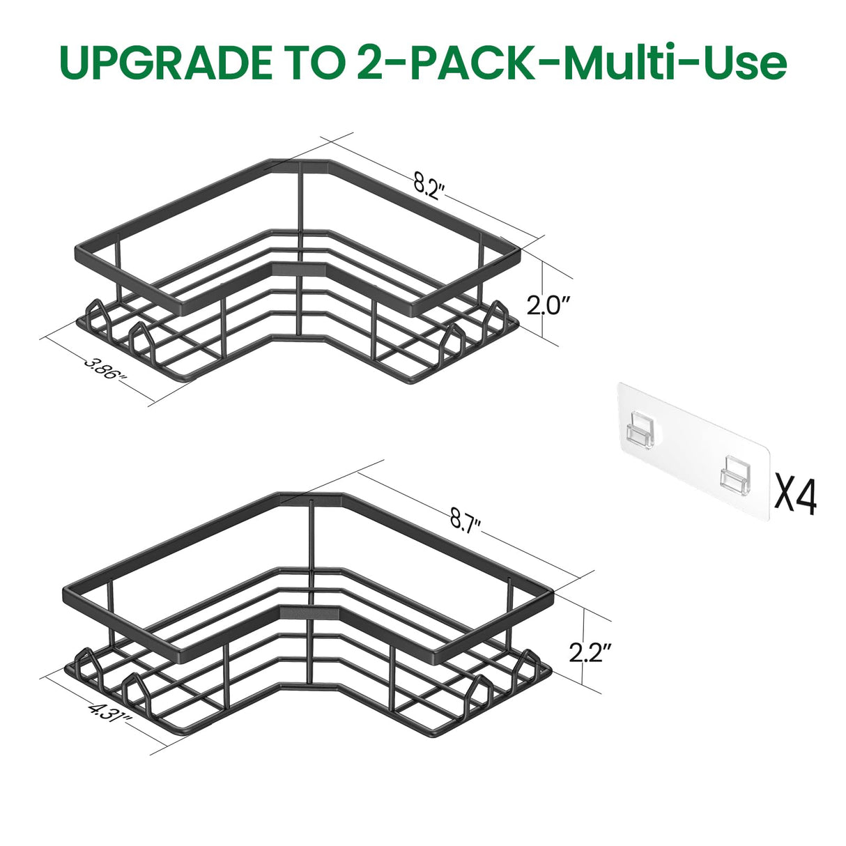 QHMCHLDZ Adhesive Shower Caddy, 2 Pack Corner Bath Organizer, Rustproof Stainless Steel Shower Shelves with Large Capacity, No Drilling Shelves for Bathroom Storage, Home, Kitchen Decor QHMCHLDZ