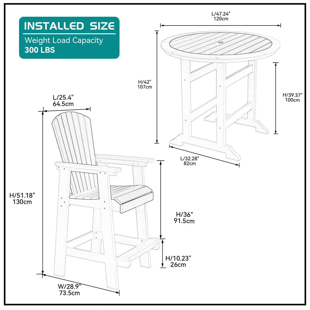 kevinplus Outdoor Patio Table Bar Height Table and Bar Chairs Set of 4, for Garden Backyard Poolside Balcony, Umbrella Hole (5 PCS, Grey and White) kevinplus