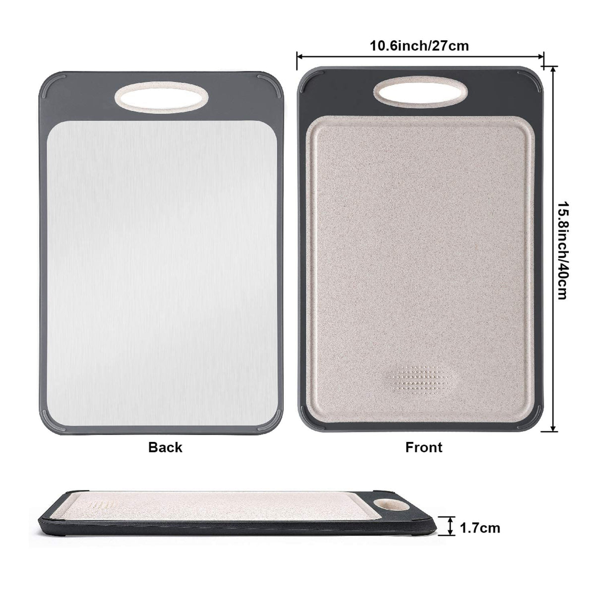 Cutting Board Double Sided, GUANCI Large Size 16”×11”, 304 Stainless Steel Cutting Board for Kitchen, Food-Grade, Stainless Steel and Wheat Straw PP, Easy to Clean GUANCI