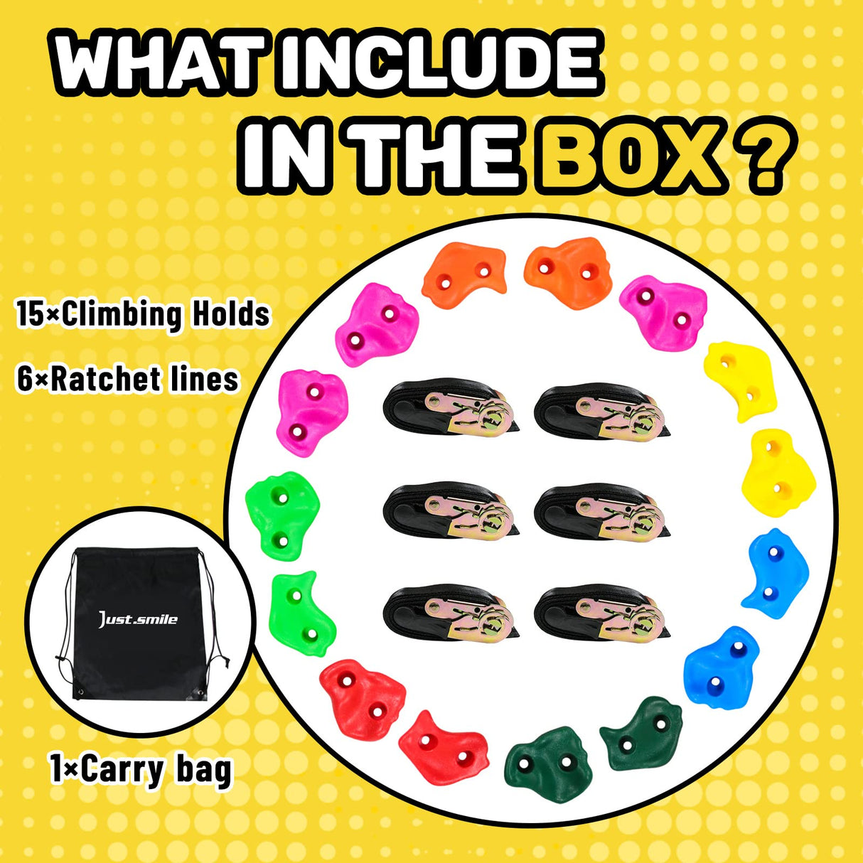 Just.smile Climbing Hold for Kids Outdoor-Ninja Tree Climbing Rocks 15 Pcs with 6 Ratchets-Climbing Grip Kits for Ninja Warrior Obstacle Course Just.smile