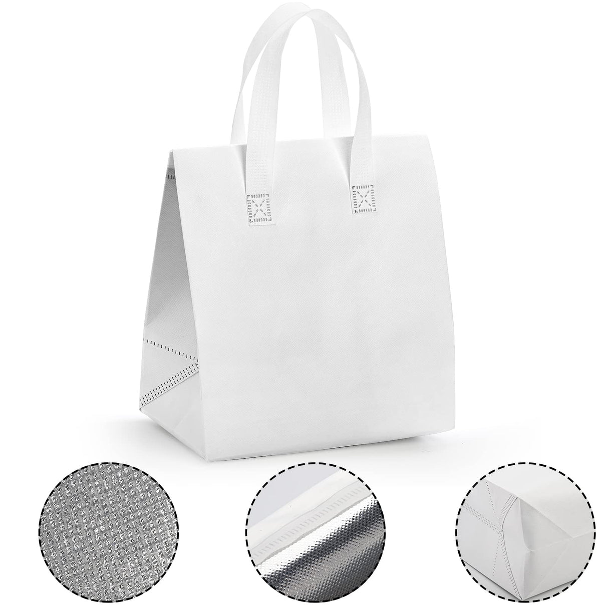 ZENFUN Set of 25 Insulated Take Away Bags, Small Insulated Cooler Bag Grocery Bags, White Thermal Bags for Hot&cold Frozen Food, Food Delivery, 9.5 x 6 x 10 Inches ZENFUN