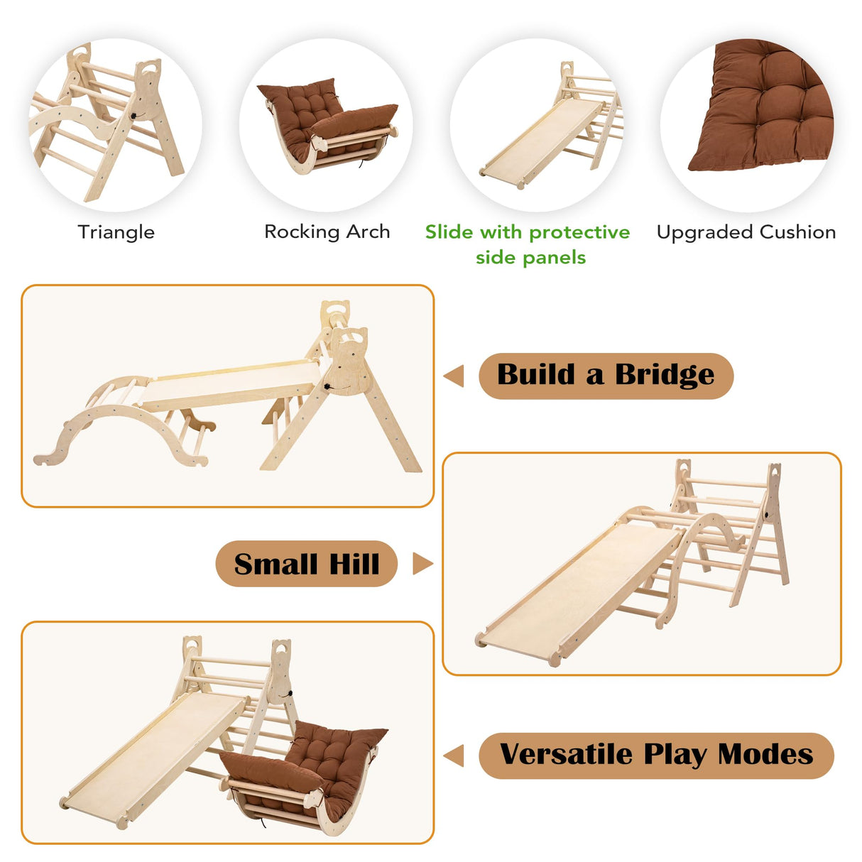 INNOPLAY Large Foldable Toddler Climbing Toys Indoor Jungle Gym, Pikler Triangle Set with Cushion, S-lide and Arch, 7-in-1 Montessori Climbing Set(1.5-6yrs) INNOPLAY