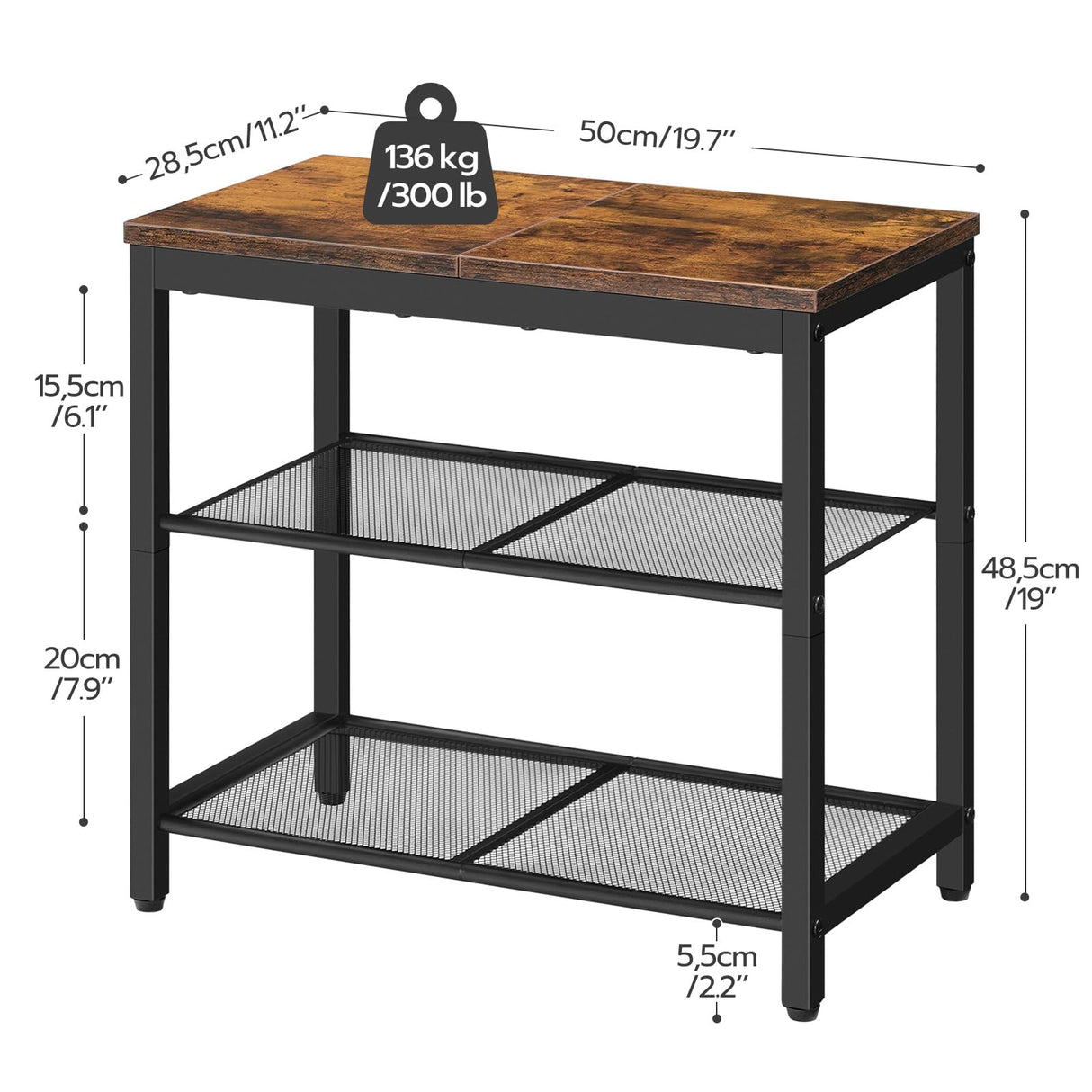 HOOBRO Shoe Bench, 3-Tier Shoe Rack, Industrial Shoe Organizer Storage Bench, 19.7 inches Entry Bench with Mesh Shelves, for Entryway, Living Room, Hallway, Easy Assembly, Rustic Brown BF50HX01 HOOBRO