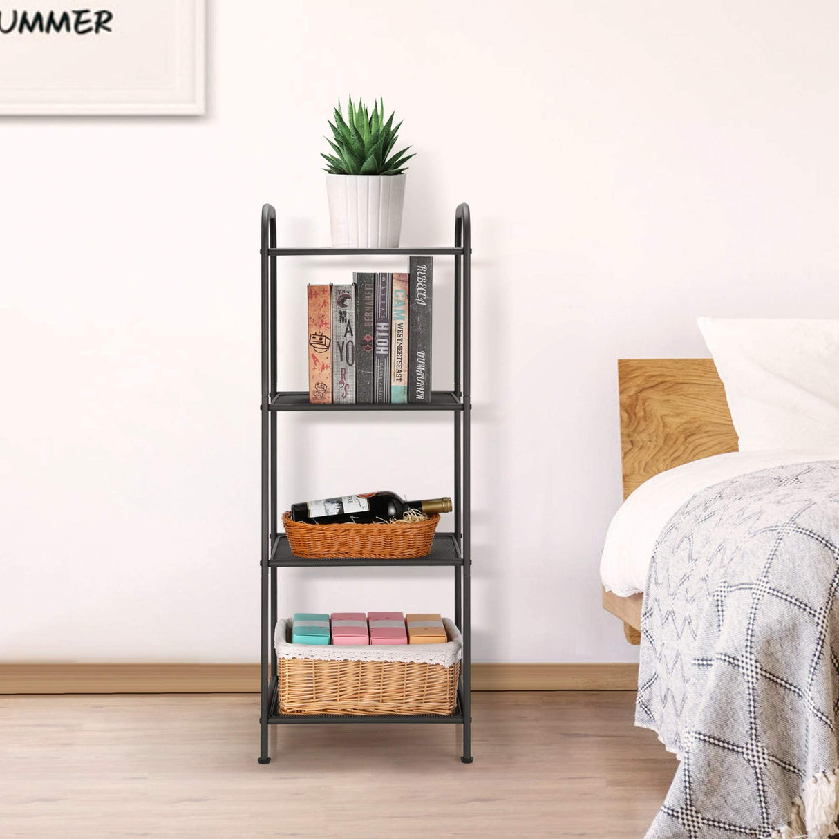 MAX Houser Storage Rack with Shelf,Industrial Style Extendable Plant Stand, Standing Shelf Units for Kitchen, Bathroom, Office,Living Room, Balcony, Kitchen (Charcoal Gray, 4 Tier)